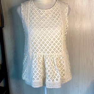 Banana Republic•Eyelet Lace•Cream Colored•Sleeveless•Peplum•Blouse•Top•XS•Summer